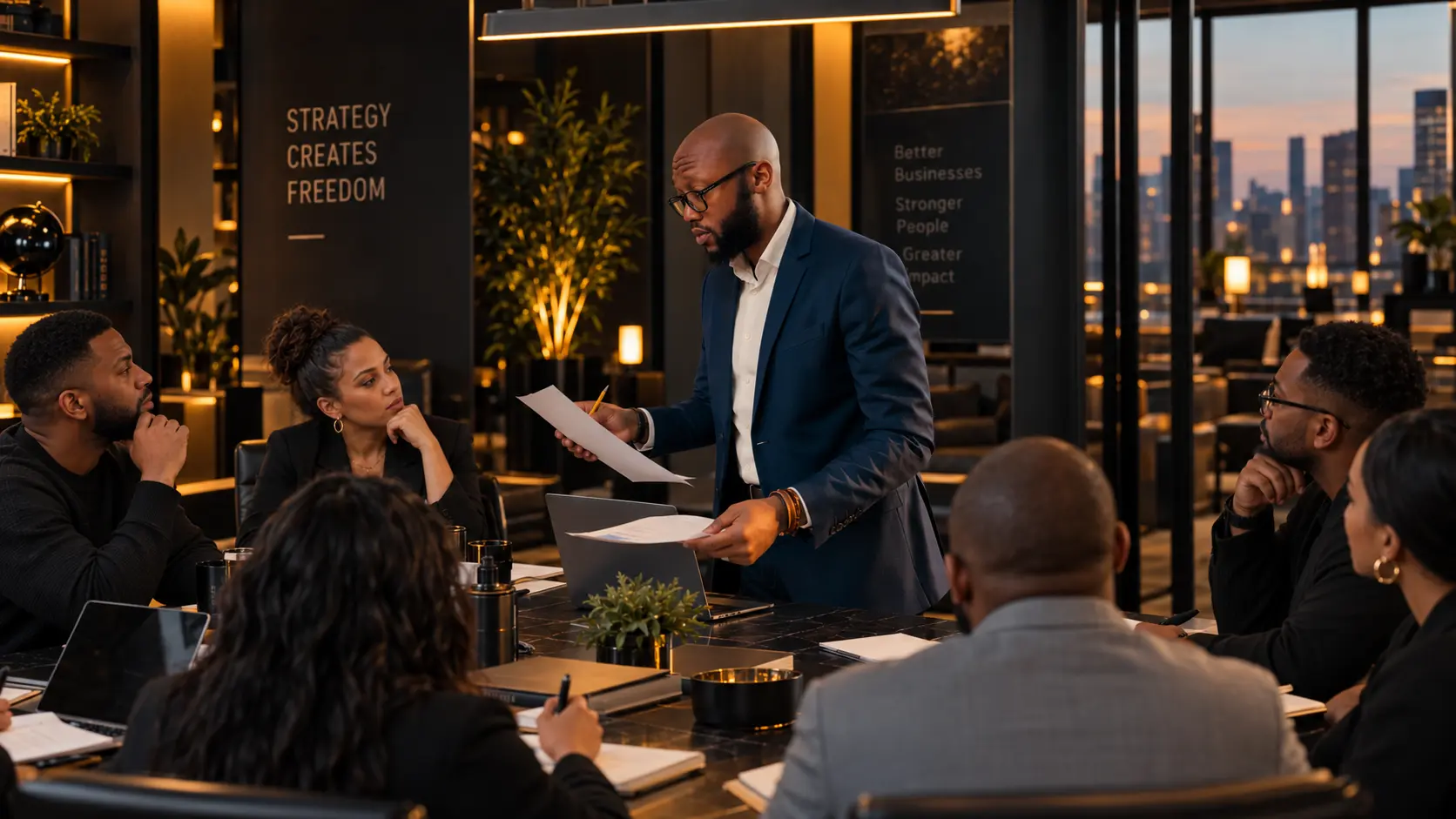 Dee Bright advising a team around a conference table